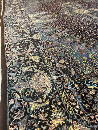 Persian Qom Rug, 8' x 11'9", in brown, burgundy, gold and ivory - photo 4