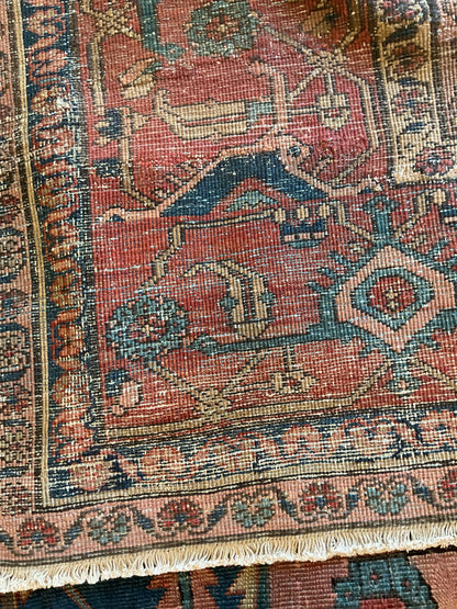 Antique Persian Serapi Rug, 12'8" x 17'7", in brick, navy and peach - photo 5
