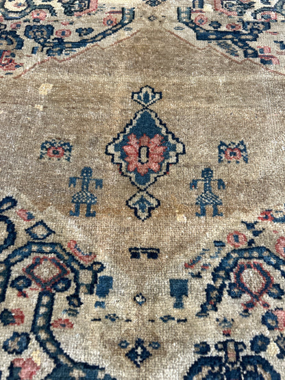 Antique Persian Senneh Rug, 3'10" x 4'5", in beige, navy and rose - photo 6