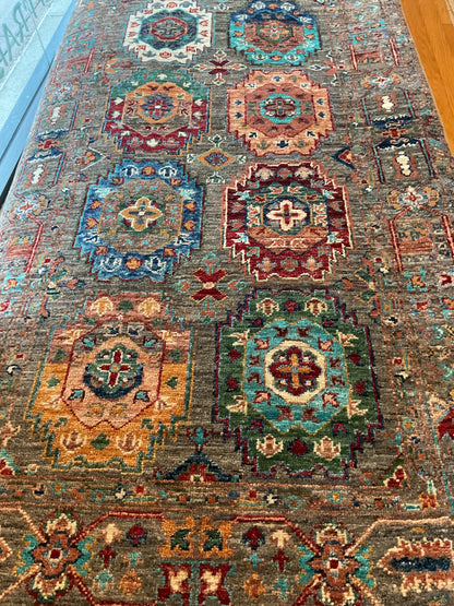 Afghan Turkman Runner, 2'8" x 10'2", in gold, grey, red and salmon