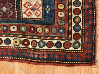 Antique Russian Kazak Rug, 3' x 4'9", in blue, brick and green - photo 4