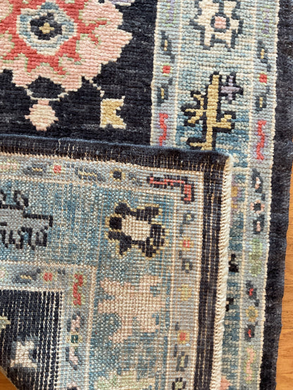 Turkish Oushak Runner, 2'9" x 9'8", in baby blue, gold, navy and pink - photo 4