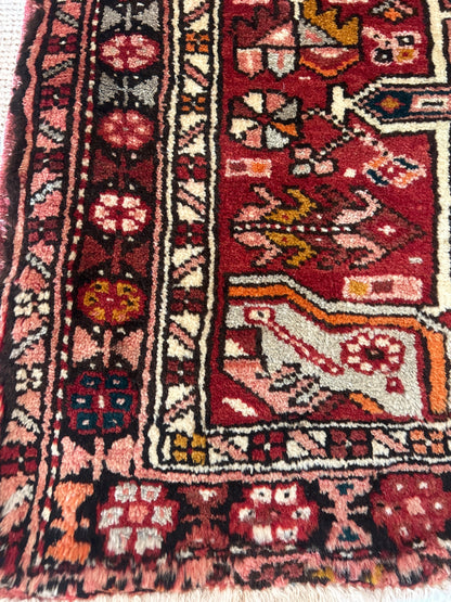 Vintage Persian Karajh Runner, 3'1" x 12'9", in black, ivory, pink and red - photo 3