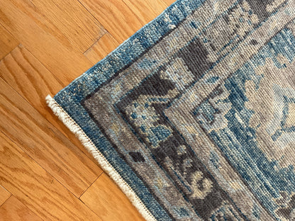 Turkish Oushak Runner, 2'8" x 6'4", in beige, blue and grey - photo 4