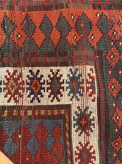 Antique Russian Kazak Runner, 3'2" x 8'11", in ivory, navy, red and rust - photo 3