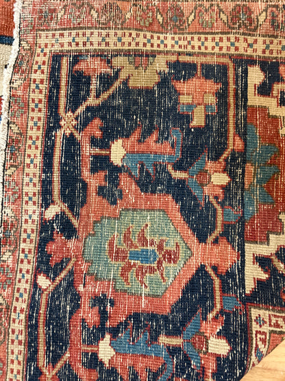 Antique Persian Serapi Rug, 11'5" x 20', in blue, ivory, navy and rust - photo 4