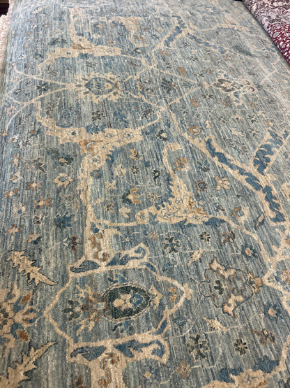 Indian Mohal Rug, 8'1" x 10'1", in baby blue, beige and gold - photo 2