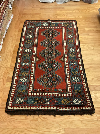 Antique Turkish Kurdish Rug, 3'9" x 6'2", in blue, brown, ivory and red - photo 4