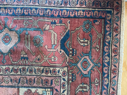 Antique Persian Serapi Rug, 12'8" x 17'7", in brick, navy and peach - photo 4