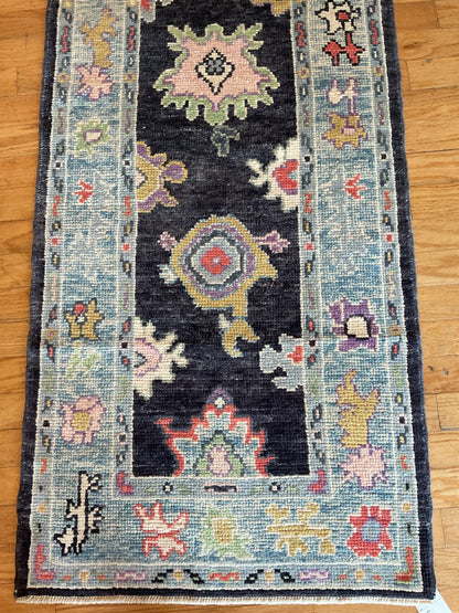 Turkish Oushak Runner, 2'9" x 9'8", in baby blue, gold, navy and pink - photo 2