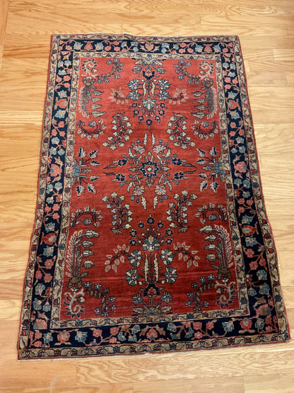 Antique Persian Sarouk Farahan Rug, 3'3" x 4'10", in baby blue, navy and red