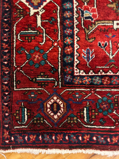 Antique Persian Kurdish Runner, 3'2" x 12'11", in ivory, navy and red - photo 5