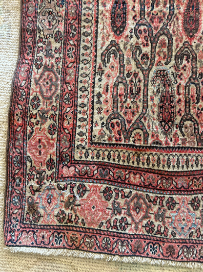 Antique Persian Paisley Rug, 4'3" x 6', in ivory, navy, pink and salmon - photo 3