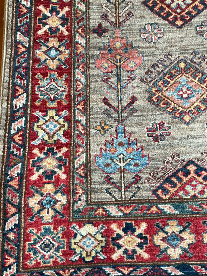 Afghan Kazak Runner, 2'9" x 10'8", in beige, grey, navy and red - photo 2