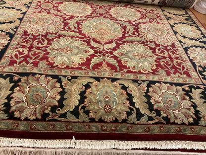 Indian Agra Jaipur Rug, 8'2" x 9'11", in beige, black, green and red