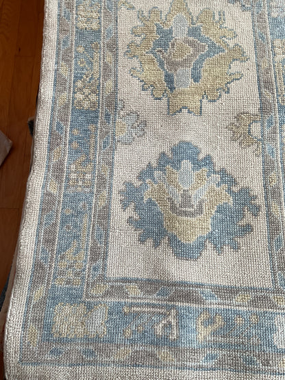 Turkish Oushak Runner, 2'9" x 13'2", in blue, gold, grey and ivory - photo 2