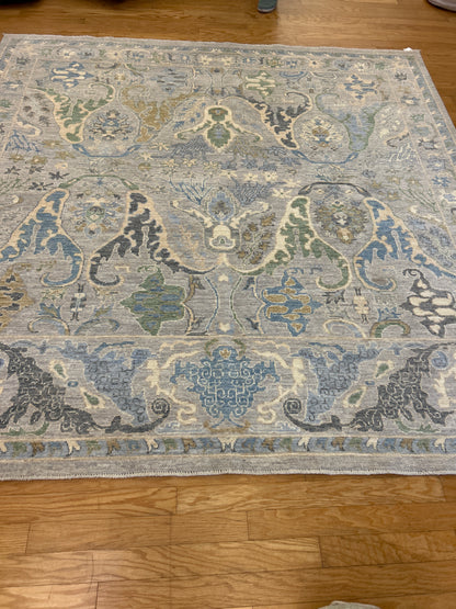Pakistani Oushak Rug, 8'1" x 8'1", in baby blue, blue, grey and ivory - photo 5