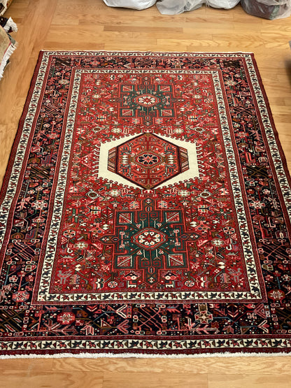 Vintage Persian Karajh Rug, 5' x 6'6", in black, burgundy, ivory and red - photo 4
