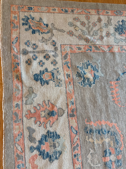 Turkish Oushak Rug, 11'3" x 13'9", in blue, cream, peach and pink - photo 2