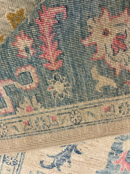 Afghan Oushak Rug, 8'3" x 9'5", in beige, salmon and teal - photo 3