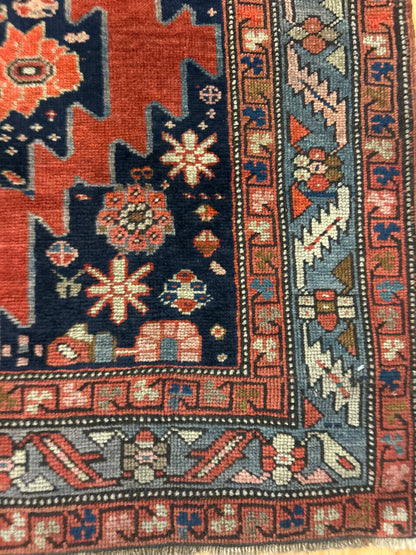 Antique Russian Karabagh Runner, 4'2" x 8'9", in ivory, navy, rust and teal - photo 2