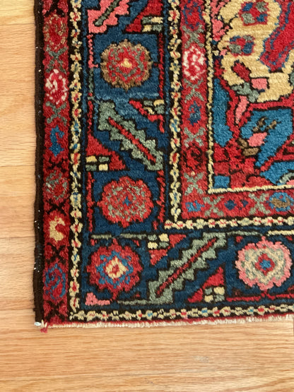 Antique Persian Hamadan Rug, 3'5" x 4'10", in gold, navy, red and teal - photo 2