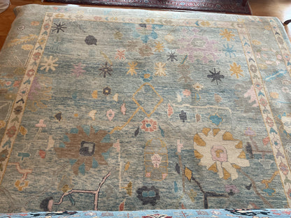 Turkish Oushak Rug, 10'3" x 13'11", in gold, ivory, pink and teal - photo 2