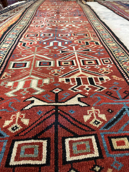 Antique Persian Kurdish Runner, 2'8" x 13'1", in ivory, navy and rust - photo 4