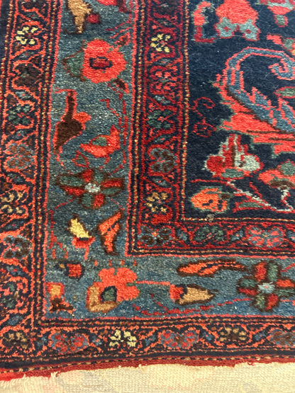Antique Persian Mehraban Runner, 3' x 16'10", in navy, red and teal - photo 2
