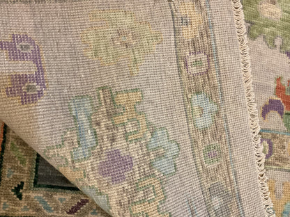 Indian Oushak Rug, 8'11" x 11'9", in green, grey, purple and rust - photo 4