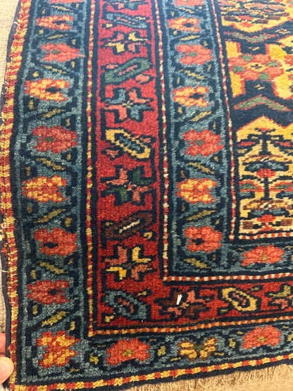 Antique Persian Bidjar Kurdish Runner, 3'4" x 17'11", in gold, navy, red and teal - photo 3