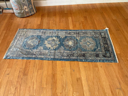 Turkish Oushak Runner, 2'8" x 6'4", in beige, blue and grey - photo 3