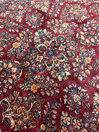 Antique Persian Sarouk Runner, 6'1" x 11'7", in burgundy, ivory, navy and salmon - photo 2