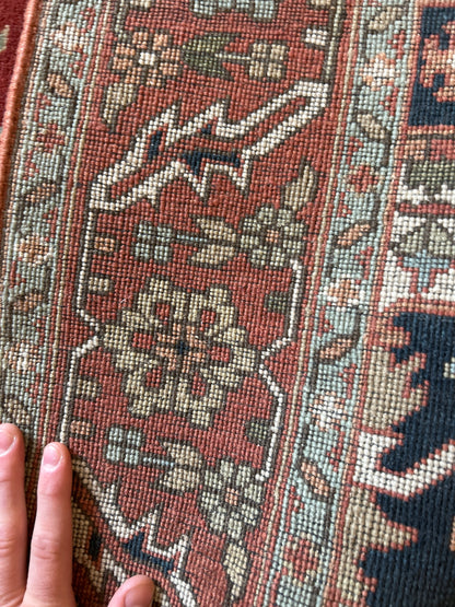 Indian Serapi Rug, 5'10" x 8'11", in ivory, navy, rust and teal - photo 4