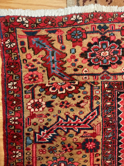 Vintage Persian Heriz Rug, 9'5" x 12'8", in brick, ivory, navy and yellow - photo 3
