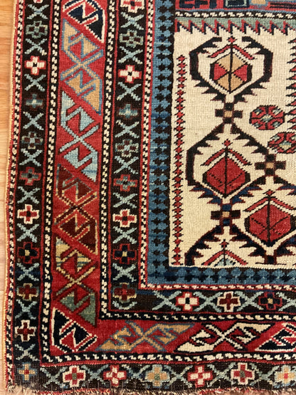 Antique Russian Caucasian Rug, 3'10" x 4'5", in blue, ivory, navy and red - photo 4