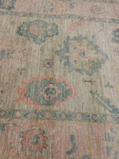 Pakistani Oushak Runner, 3'1" x 17'4", in green, ivory, pink and yellow - photo 5