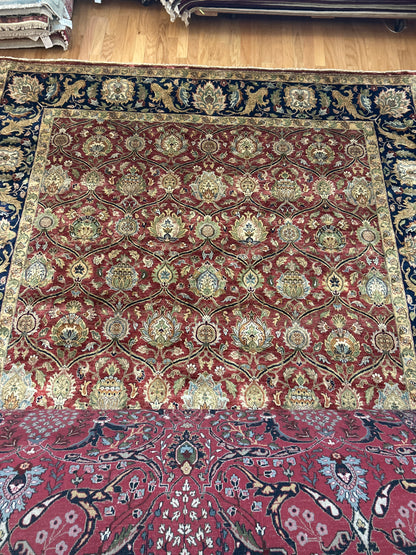 Indian Infahan Rug, 9' x 11'10", in gold, navy and red