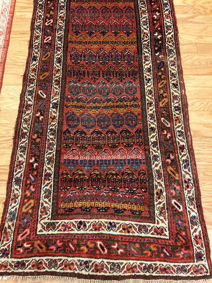 Antique Persian Northwest Runner, 2'11" x 13'7", in ivory, navy, red and rust - photo 2