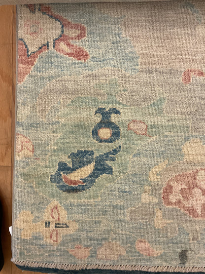 Afghan Oushak Rug, 8'1" x 9'9", in baby blue, navy and rose - photo 2
