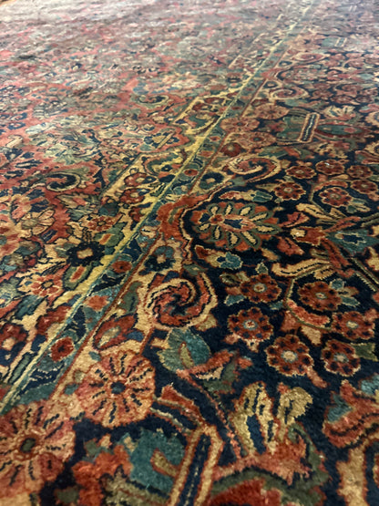 Antique Persian Sarouk Runner, 8'10" x 17'10", in ivory, navy, red and rose - photo 5