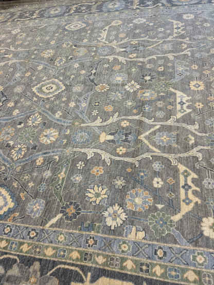 Pakistani Oushak Rug, 11'11" x 14'8", in blue, charcoal, grey and ivory - photo 5