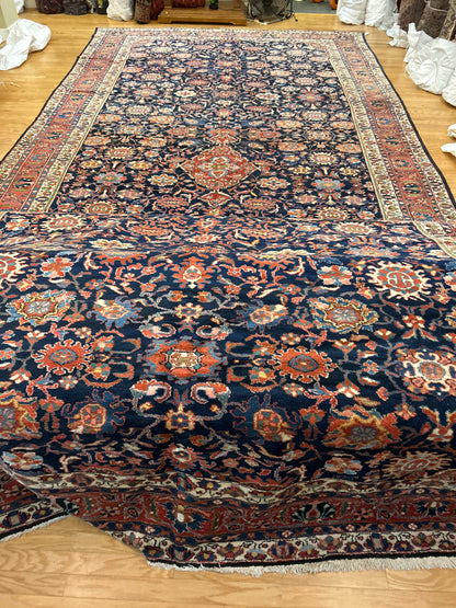 Antique Persian Malayer Rug, 12' x 24', in blue, brick, ivory and navy - photo 4