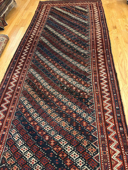 Persian Kurdish Runner, 4'9" x 11'9", in brown, ivory, navy and red - photo 6