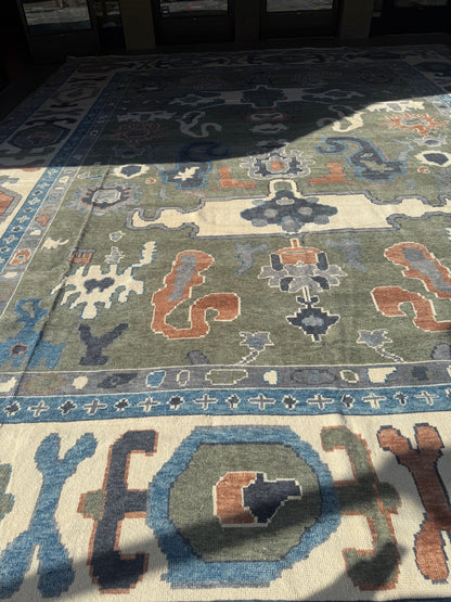 Turkish Oushak Rug, 16'4" x 21', in blue, green, ivory and rust - photo 6