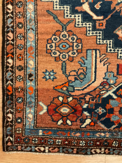 Antique Persian Kurdish Rug, 3'5" x 5'6", in baby blue, ivory, navy and rust - photo 3