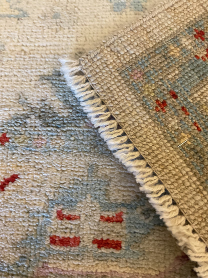 Afghan Oushak Runner, 2'10" x 7'9", in baby blue, ivory, purple and red - photo 5