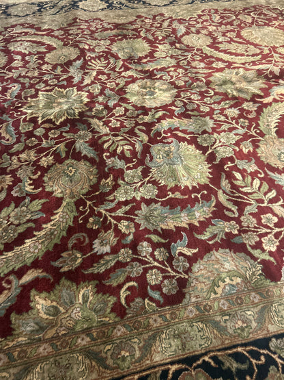 Indian Agra Jaipur Rug, 12' x 15', in burgundy, navy and olive - photo 7