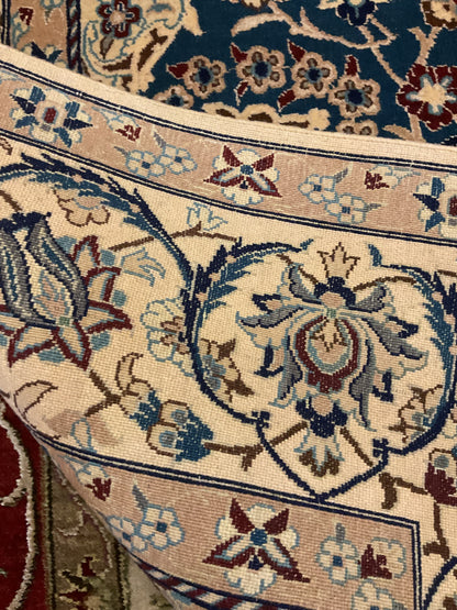 Persian Nain Rug, 5'8" x 9'3", in blue, burgundy, cream and navy