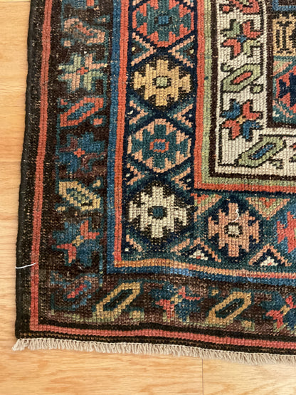 Antique Persian Kurdish Rug, 4'1" x 7'3", in brown, ivory, navy and rust - photo 3